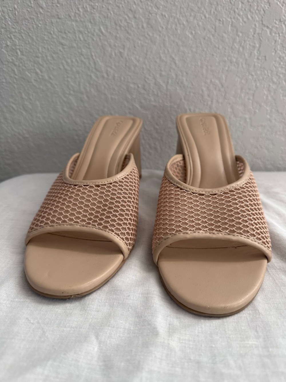 Open Edit Colette Mesh Mule Heels Beige Block Heel Sandals Size 11 - Picture 4 of 11